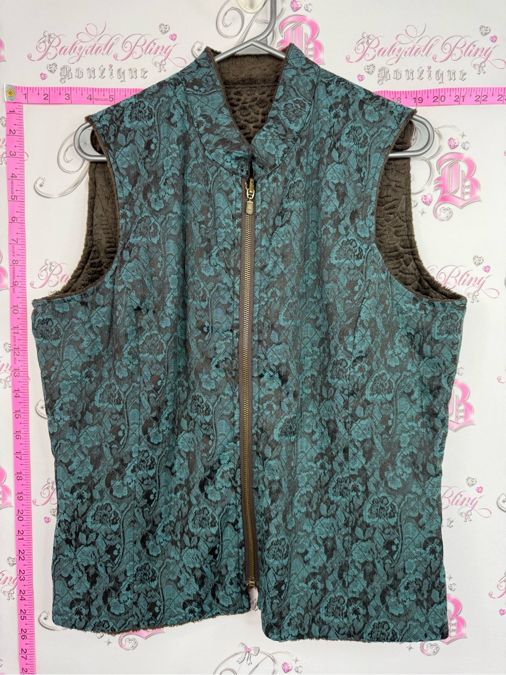 Vest reversible Lacie look Teal and Brown Florals Jacquard Reversible Vest